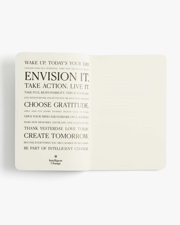 Essential notebook by Intelligent Change created with bespoke paper and made in Germany, Lined long-form journaling notebook with dated pages.