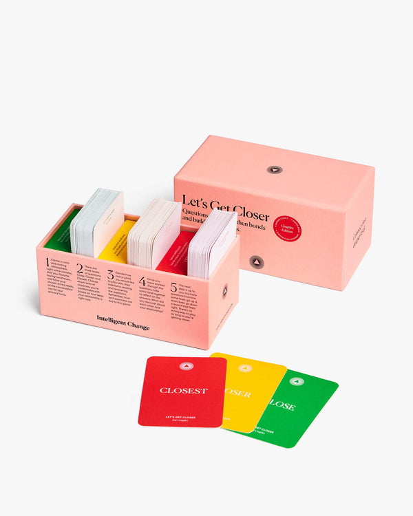 Let's get closer conversation cards based on positive psychology for Couples. Questions that strengthen bonds and build relationships. Three level conversation cards.