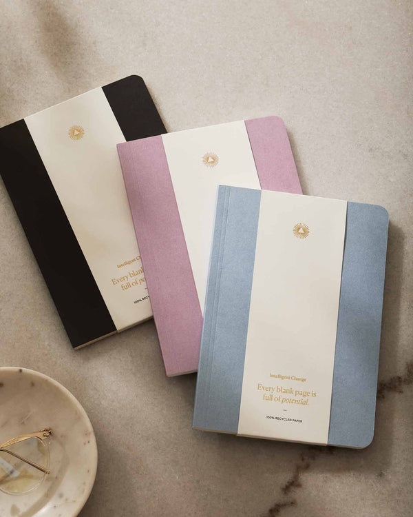 Essential notebook by Intelligent Change created with bespoke paper and made in Germany, Lined long-form journaling notebook with dated pages. Pink